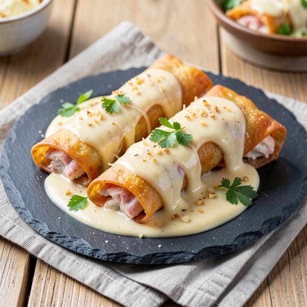 Chicken Alfredo Egg Rolls Recipe: Crispy Wonton Shells with Creamy Parmesan Rivers