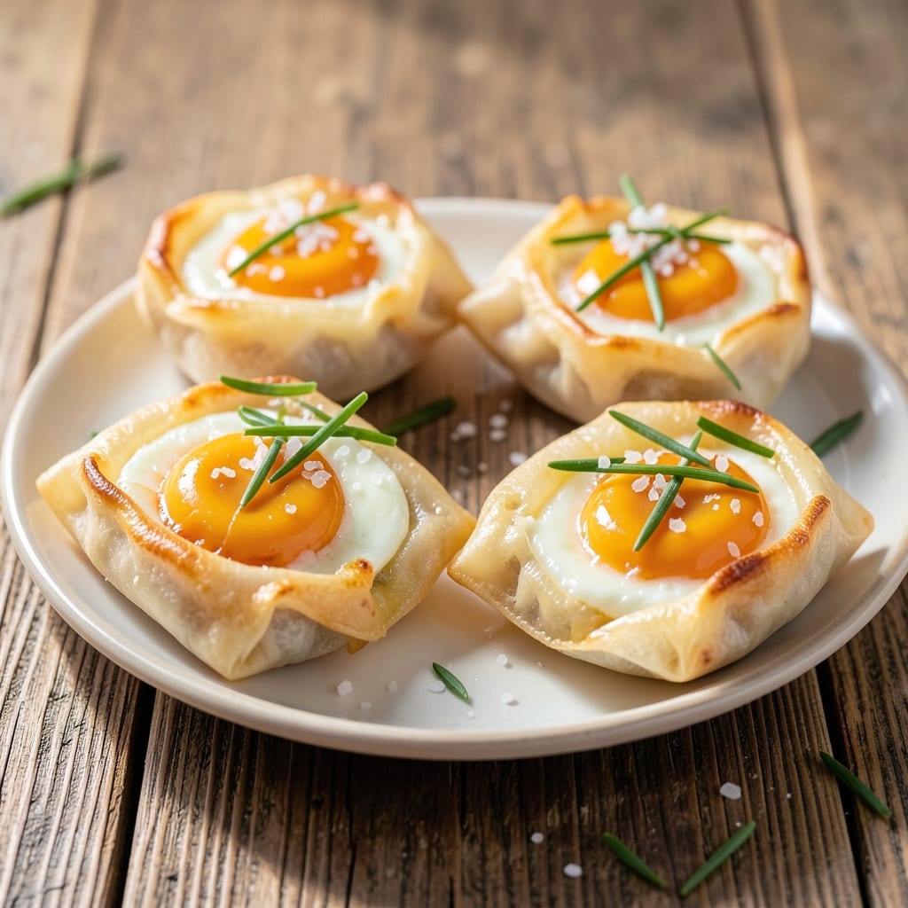 Breakfast Recipe With Egg and Bun: Crispy Wonton Cups With Golden Yolk Rivers