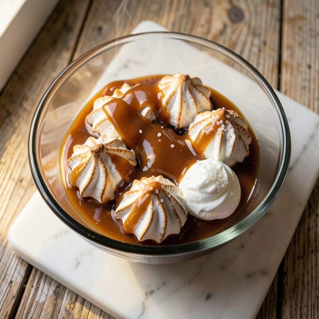 Caramel Dessert Recipe With Egg Whites: Light-as-Air Meringue Clouds With Buttery Caramel Rivers