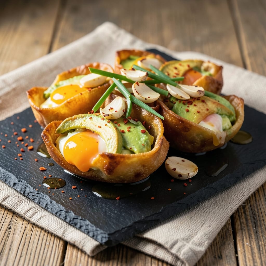 Baked Avocado Egg Rolls Recipe: Crispy Wonton Cups with Herbed Yolk Magic