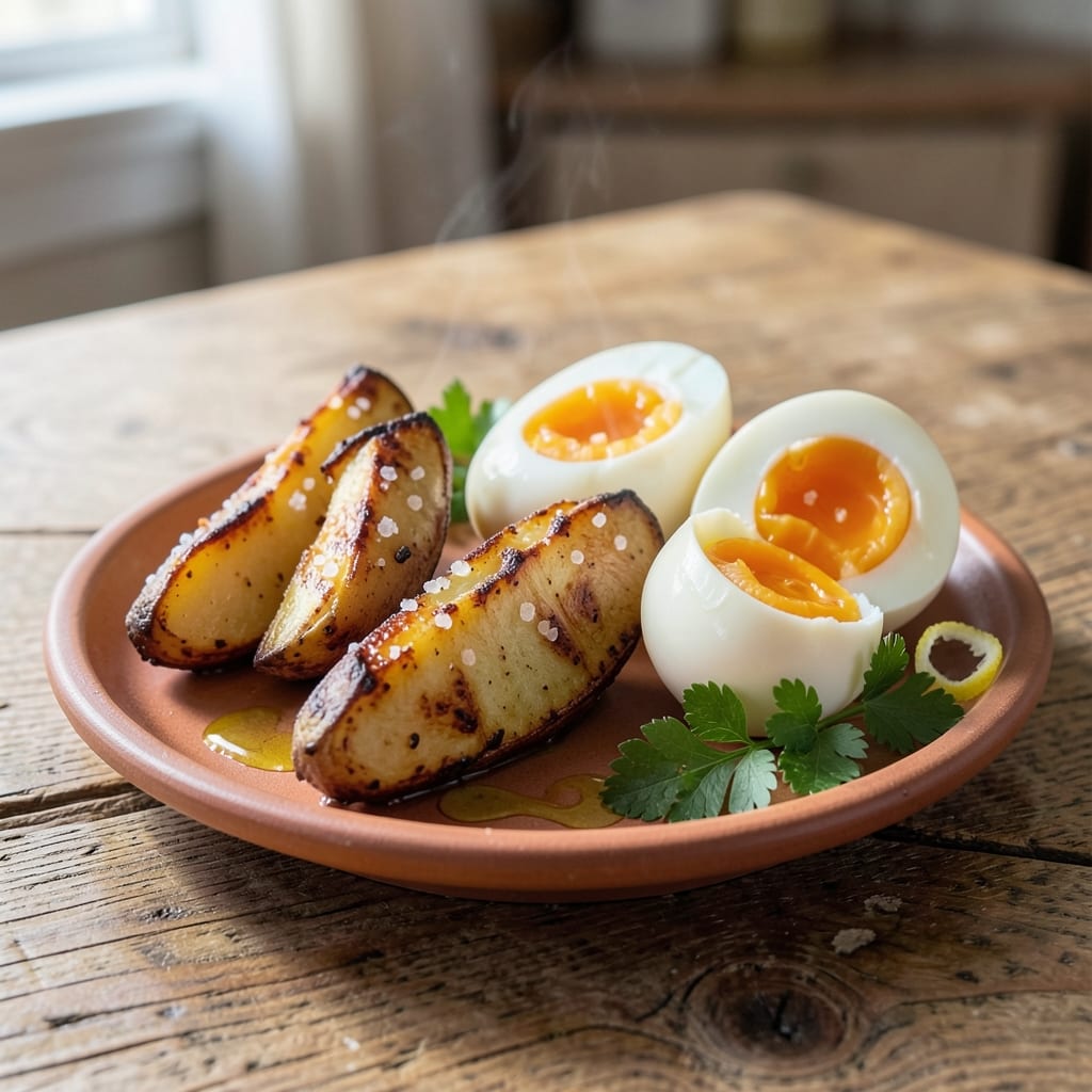 Boiled Egg and Potato Recipe: Crispy-Skinned Potatoes with Silky Eggs