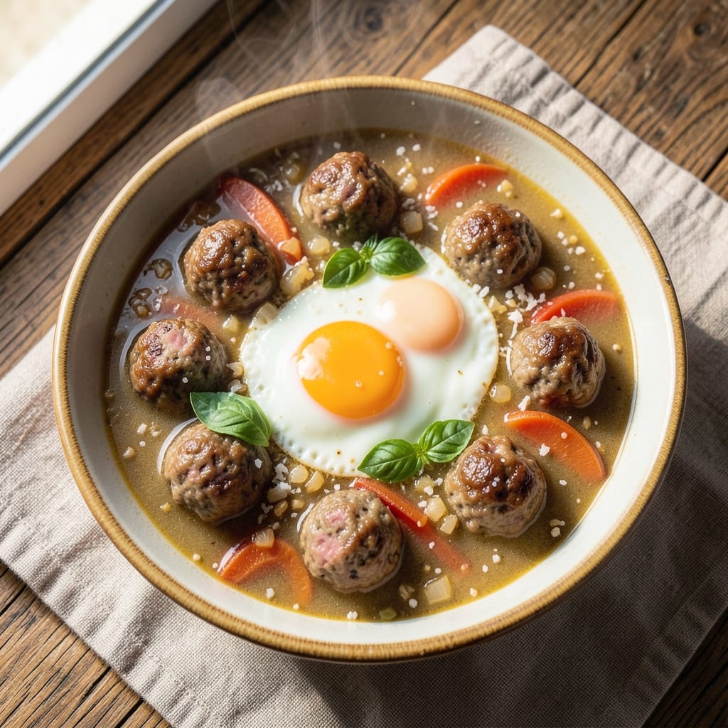 Baked Egg and Meatball Soup Recipe: Umami-Rich Broth with Silky Poached Eggs