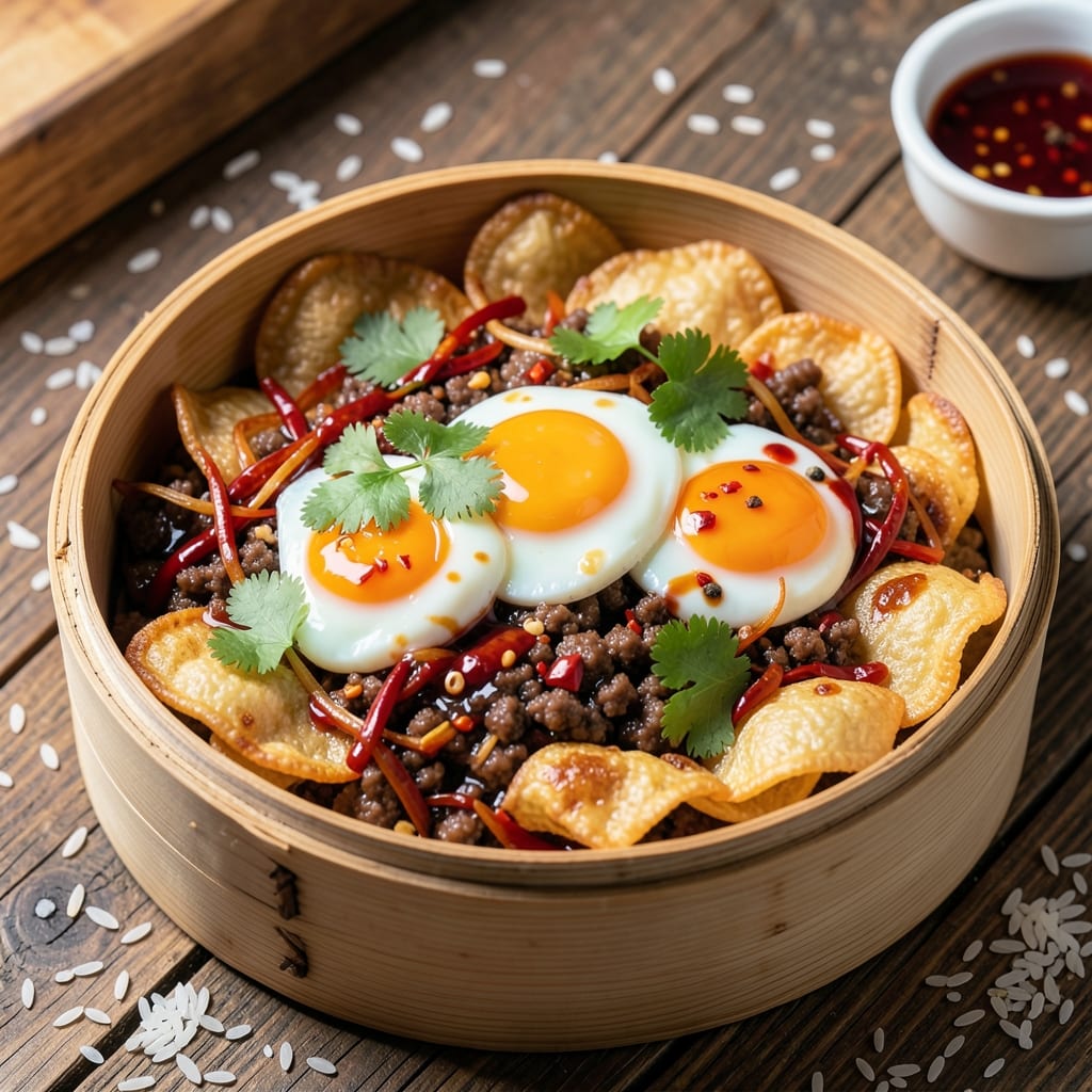 Chinese Chilli Egg Recipe: Spicy-Sweet Wonton Cups With Runny Yolk Rivers