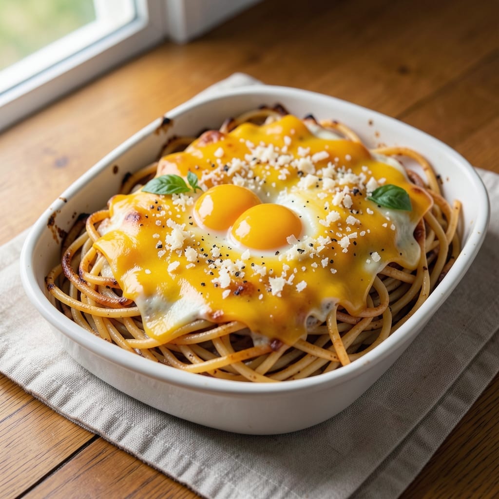 Baked Spaghetti Recipe with Egg and Parmesan Cheese: Crispy Top, Silky Egg Ribbons