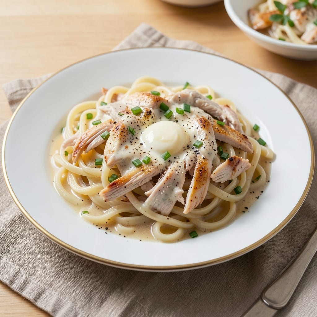 Creamy Egg Noodles with Chicken Recipe: Velvety Broth and Al Dente Noodles